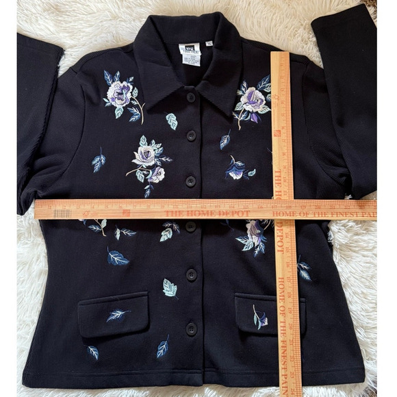 Vintage Together! Women’s Black Embroidered Floral Button Up Cardigan Sweater XL - Picture 7 of 8